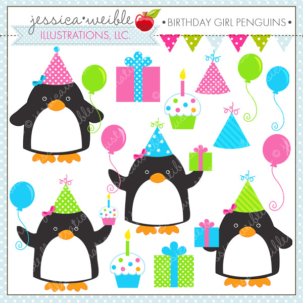 Birthday Girl Penguins Clipart