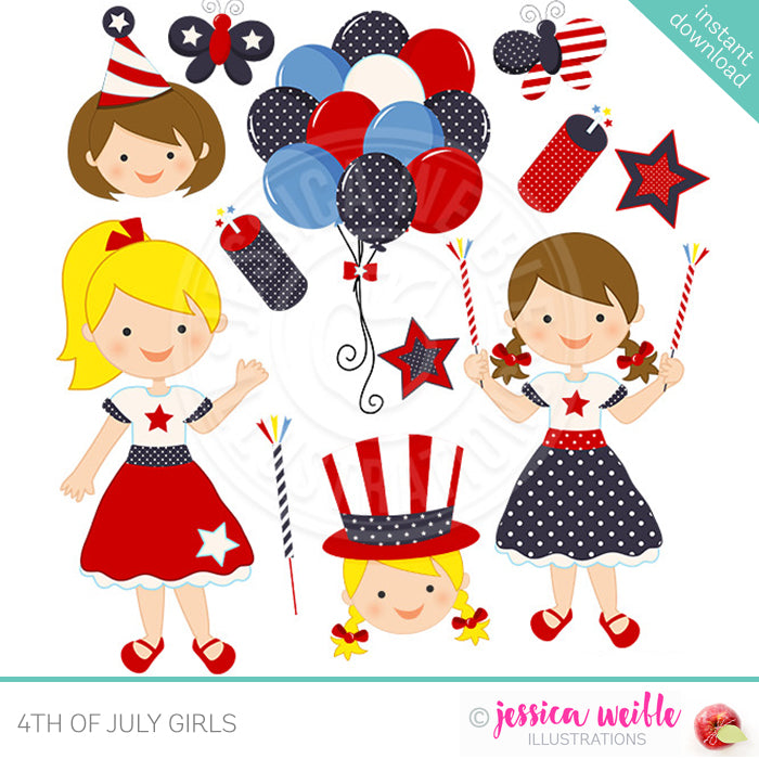 4th of July Girls Clipart