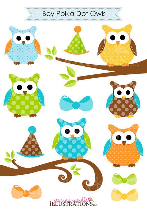 Boy Polka Dot Owls