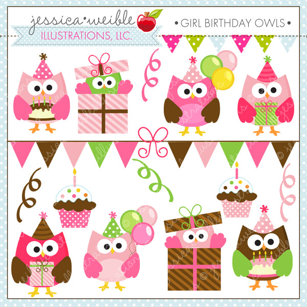 Girl Birthday Owls Clipart