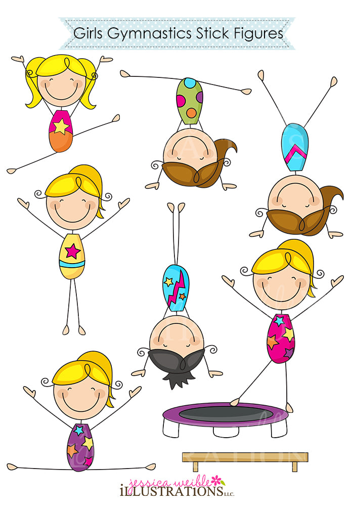 Girls Gymnastic Stick Figures — Jessica Weible Illustrations