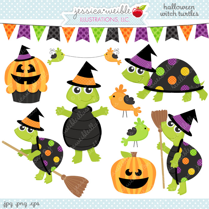 Halloween Witch Turtles Clipart