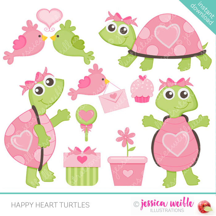 Happy Heart Turtles Clipart