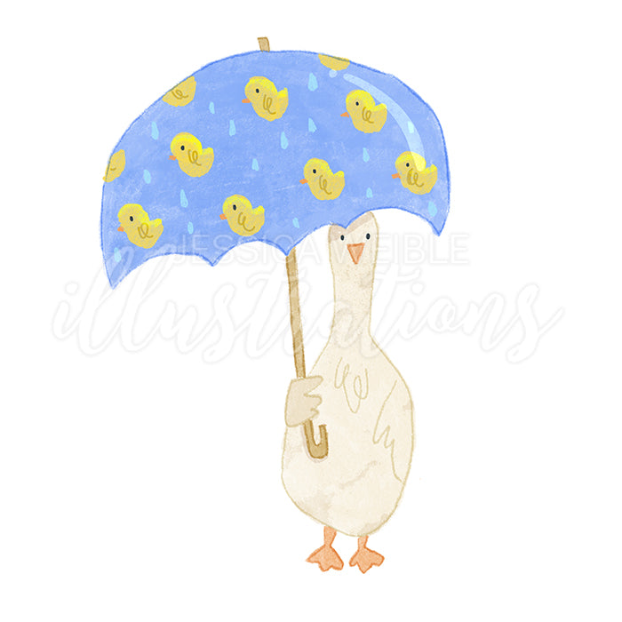 Rainy Duck with Umbrella
